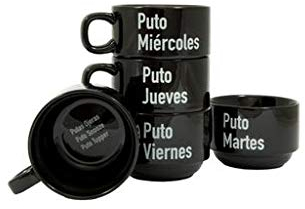 FISURA– Juego de tazas originales “p*ta semana”.Tazas negras con frases.Tazas originales con mensaje para regalar.Juego 5 tazas de cerámica graciosas