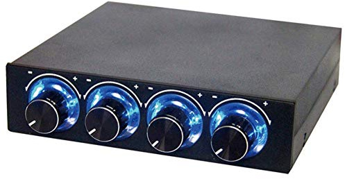 Lüfterdrehzahlregler für PC, Geschwindigkeitsregler mit 4 einstellbaren Kanälen für Computer Ventilator, PC Lüftersteuerung ohne Lärm mit Blauer LED