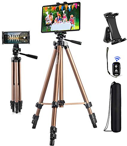 Peastrex Tripod for iPad iPhone, 3 in 1 Tablet Phone Camera Mount Stand Holder 54in Lightweight with Remote for 3.5 to 13.5in Tablet Phone, iPad Pro Air Mini 12.9 11 10.5 9.7, iPhone Pro 12 11