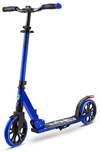 Folding Kick Scooter for Adults and Kids - Boys and Girls Freestyle Scooter with Big Wheels, 1-Kick Open Mechanism, Anti-Slip Rubber Deck and LED Light - Folding Grips Handlebar Adjusts to 3 Heights