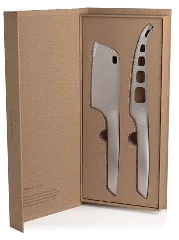 LARS NYSØM Set de couteaux à fromage 2 pièces I Set de couteaux en acier inoxydable I composé d'un couteau pour le fromage à pâte molle et d'un à pâte dure (Stainless Steel)