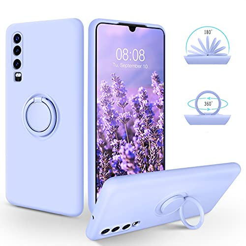 SouliGo Huawei P30 Hülle, Huawei P30 Handyhülle Silikon Gel Slim Case Cover mit 360 Grad Ring Halter Ständer stabil Kratzfest Hülle für Huawei P30 Lavendel