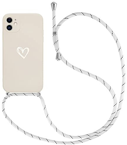 Newseego Coque Chaîne Compatible avec iPhone 11,Coque en Silicone Liquide Coeur d'amour Mignon avec Courroie de Cou Housse de Protection en TPU Souple avec Cordon Amovible pour iPhone 11.