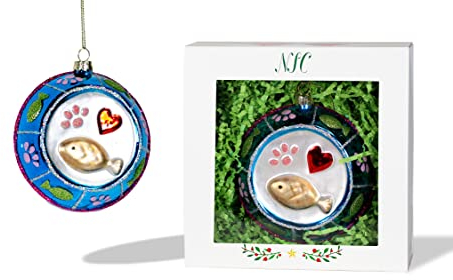 North Star Christmas | Cat Bowl Glass Ornament | Animal Collection