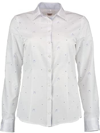 OS Trachten Damen Bluse Langarm Trachtenbluse mit Liegekragen Ajone, Größe:42, Farbe:Kornblau