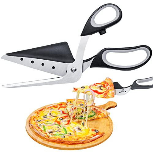 NiHome Pizza Scissors Cutter with Built-in Serving Spatula, 2-in-1 Multi-Use Detachable Sharp Stainless-Steel Blades Pizza Slicer Easy Cutting One-Handed Operation Ergonomic Soft Grip Kitchen Gadget