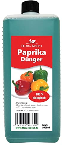 Konfitee Paprika Dünger Flora Boost 1000ml I Für bis zu 200L Gießwasser I Dünger für Paprika- & Gemüsepflanzen I Flüssiger Blatt- & Wurzeldünger I 100% natürlicher Pflanzendünger