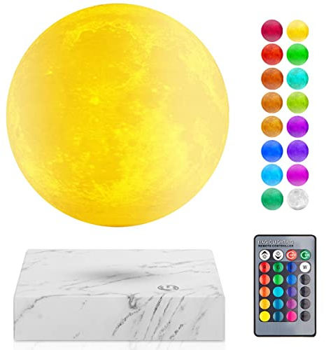 Magnetische schwebende Mondlampe - 16 Farben LED schwimmende und spinnende 3D Mond Nachtlichter mit Fernbedienung Levitation rotierenden Globus Mond Schreibtischlampe für Schlafzimmer Dekoration
