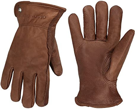 OLSON DEEPAK Rindslederhandschuhe für Herren und Damen, braune Moterbike-Lederhandschuhe, dornensichere Gartenarbeitshandschuhe, Outdoor-Camping-Lederhandschuhe
