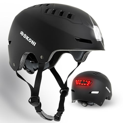 DKONI Bike Helmet with LED Lights Bicycle Helmets Commuter Cycling Helmet USB Rechargeable Front & Back LED Light Helmet for Adult Men Women (Black, L: 22″-24″(56-61cm))
