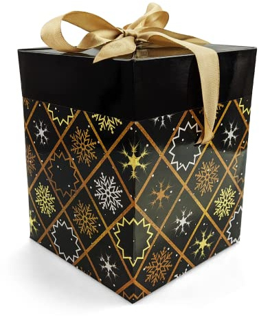 Netuno Geschenkbox Weihnachten 12x12x15 cm mit Deckel, Schwarz Gold | Modernes schwarz-goldenes Muster: passend zu Weihnachten und als edles Mitarbeiter- und Kundengeschenk