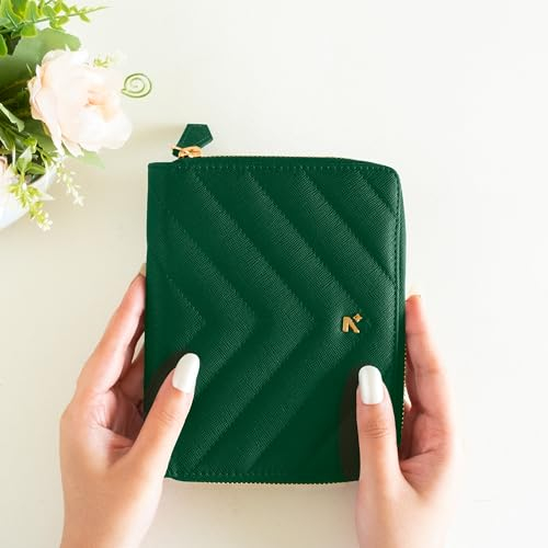 NEORAH A6-Notizbuchhülle mit Kompendium + Punktraster-Tagebuch, Kunstlederhülle + Stiftschlaufe, 2 vordere 1 hintere Fächer, 4 Kartenfächer, goldfarbener YKK-Metallic-Reißverschluss, Geschenk-Box,