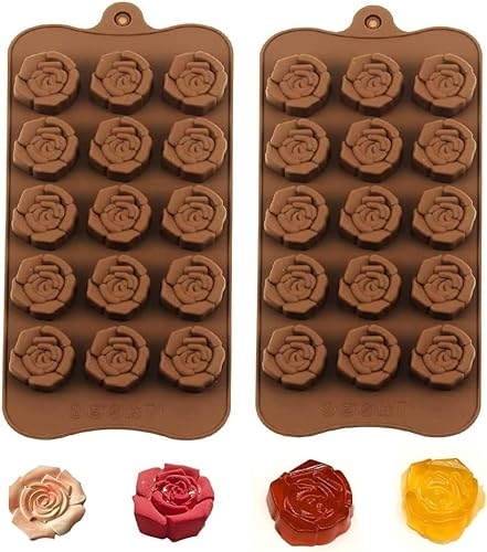 Rose Shaped Silicone Chocolate Mold Vencilazy Flower Chocolate Moulds 2PCS-30Cavity Non-Stick Chocolate Silicone Mould Ice Cube Tray Cake Decoration Party&Wedding Gift