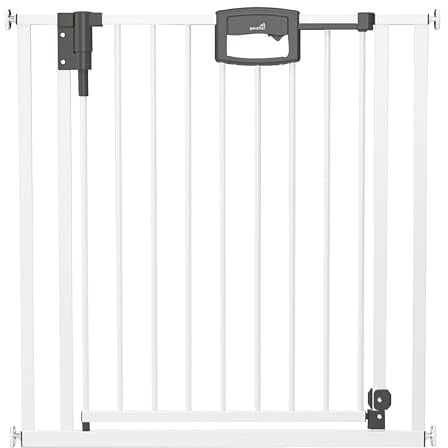 Geuther Türschutzgitter Easylock Plus | Treppenschutzgitter ohne Bohren Breite 224,5-232,5 cm | Türgitter Baby Holz-Metall | Kinderschutzgitter beidseitig öffnend | Kindersicherung Tür | Weiß
