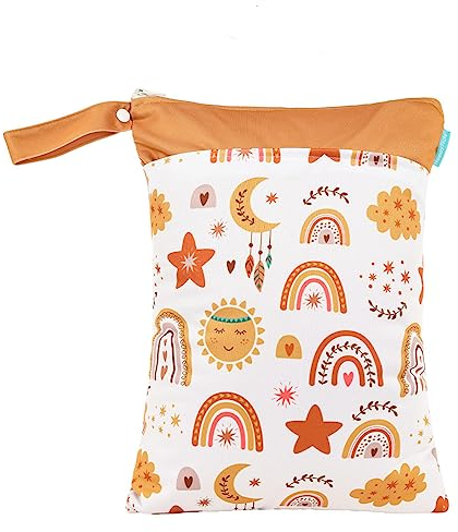 Daysskk 1 stück Nassbeutel Kindergarten Mädchen Windeltasche Wetbag Wasserdicht mit Reißverschluss Wäschebeutel für Kita Schwimmen Reisen 30 * 40 cm