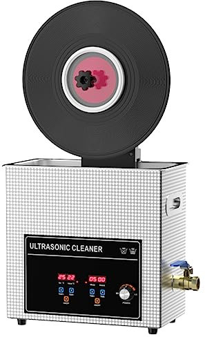 YHUEGH Ultraschall-Schallplattenreiniger, 6 l, 40 kHz, Ultraschall-Reinigungsgerät für Schallplatten mit anhebbarem Ständer, 5 Stück, einmaliger 7-12-Zoll-Schallplattenreiniger mit Wäscheständer