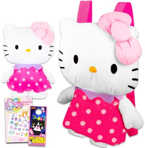 Hello Kitty Sac à dos en peluche pour filles – Sac à dos en peluche Hello Kitty rose de 40,6 cm avec sangles réglables et compartiment zippé, Hello Kitty Peluche, Hello Kitty Plush Backpack, Hello