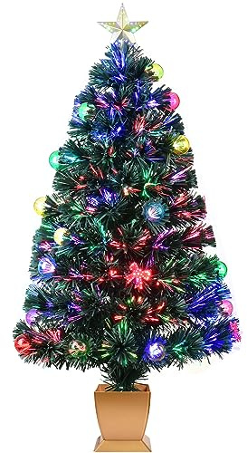 3ft Green Fiber Optic Christmas Tree,Prelit Artificial Tabletop mini Christmas Tree,Star,Butterfly and Ball Ornaments for Best Holiday Home Decorations