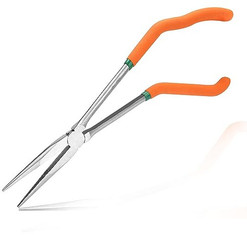 LEONTOOL 13 Inches Pistol Grip Long Nose Pliers with Teeth, Offset Pistol Grip Plier with Serrated Jaws Long Reach Pliers Pistol Grip Needle Nose Pliers Non-Slip Handles Working in Tight Spaces
