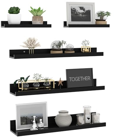 Giftgarden Lot de 5 Étagères Murales en Bois Rustique, Étagères Flottante Murale Noir pour Salon, Chambre et Bureau - 60cm