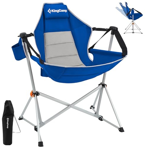 KingCamp Campingstuhl faltbar Faltstuhl, Schaukelstuhl mit Verstellbarer Rückenlehne, Campingstuhl mit Kissen, Getränkehalter, Tasche robust bequem für Outdoor Indoor Blau