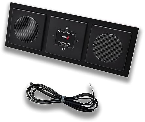 Busch Jäger DAB+ (DAB PLUS) Unterputz Radio 8215U-101 Future Anthrazit, Set mit 2 x Lautsprecher, Abdeckungen, Rahmen + 0,9 m EBROM Wurfantenne zur Empfangsoptimierung - 8215 U – 101