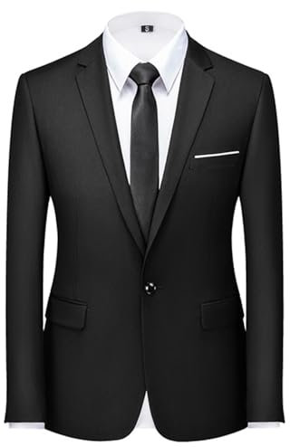 Cegerne Herren Sakko Sportlich Freizeit Blazer Business Anzugjacke EIN Knopf Männer Anzug, Schwarz, XXL