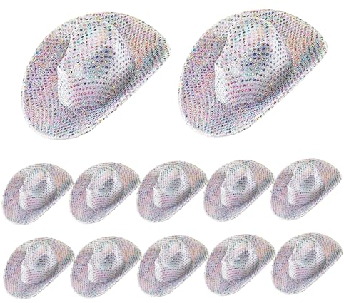 Neroyaner Mini Cowboy -Hüte 12pcs farbenfrohe Punkte 2,5x2inch weißer Mini Cowgirl Hut glänzend künstliche Leder Miniatur Cowboy Hut für Party Puppenfotografie