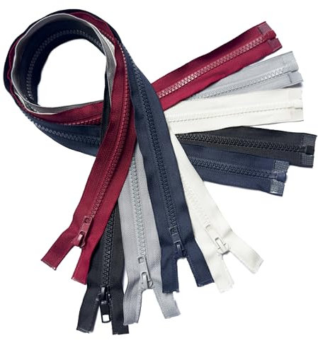 KGS Teilbare Reißverschlüsse | 5 Stück pro Packung | Farbe: Schwarz, Mitternachtsblau, Grau, Creme, Rot | Größe: 80 CM | 5mm Reißverschluss Kunststoff für Jacke, Mantel, Kleidung und mehr