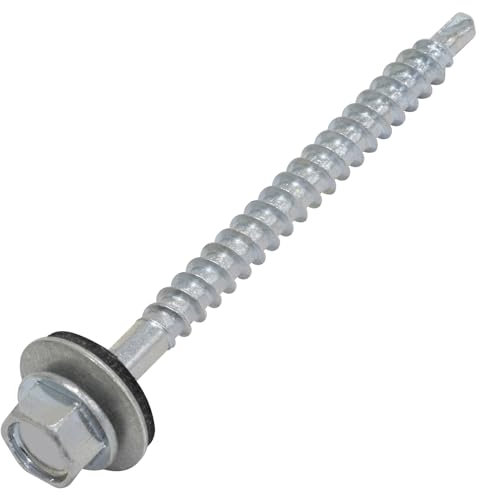 AERZETIX - C73134 - Set di 60 viti autoperforante metallo-legno Ø4.8x60mm + rondella di tenuta EPDM - DIN 7504K - impronta testa 8mm esagonale - in acciaio al carbonio - finitura zincata