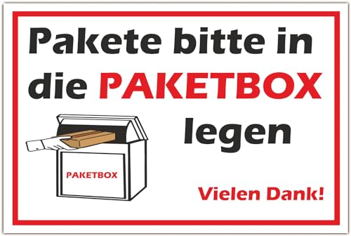 Paketbox schild 20 x 30 cm Pakete bitte in die Paketbox legen ! aus stabiler PVC Hartschaumplatte 3 mm mit UV-Schutz von BerpaHome