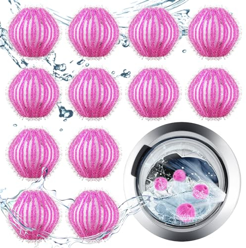 12 pcs Fusselbälle waschmaschine,Tierhaarentferner waschmaschine,Fusselball für waschmaschine,Wiederverwendbar tierhaarentferner,Anti fusselbälle waschmaschine für entfernt tierhaare fusseln,Rosa