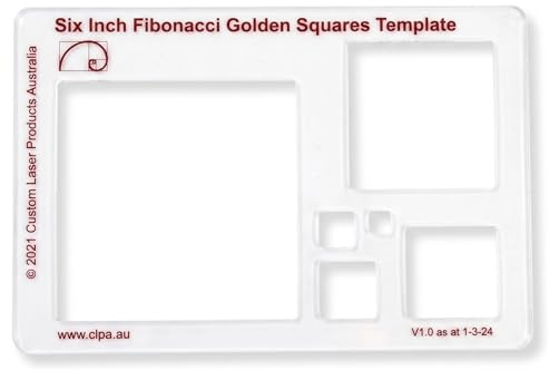 6 Quadratische Schablone – Goldener Schnitt für Zeichnungen — Fibonacci-Schablone — Geometrische Schablone für Kunst, technisches Zeichnen und Quilten — Transparentes PETG