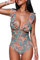 CUPSHE Damen Badeanzug V Ausschnitt Volants Bauchweg Raffungen Vintage Blumendruck Lace Up Einteilige Bademode Swimsuit Tannengrün/Rotes Blumenmuster S