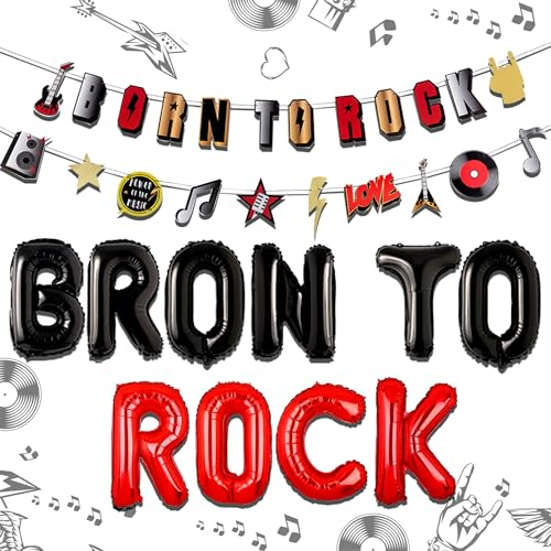 LaVenty Rock and Roll Geburtstag Party Dekoration Born to Rock Luftballons Born To Rock Banner Rockstar Musik Deko Musical Luftballons Girlande für 1950er Jahre Musik Motto Party Supplies