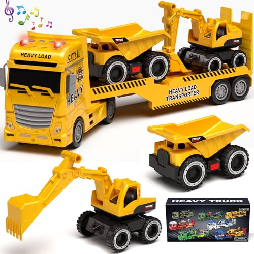 Tacobear Baufahrzeuge Lastwagen Spielzeug Geschenke ab 2 3 4 5 Junge groß LKW Spielzeug & Bagger Muldenkipper Abnehmbar Anhänger, Reibungsbetrieb Autotransporter Spielzeug Geschenkideen Kinder Jungen