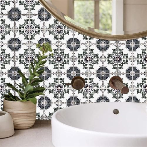Fliesenaufkleber, Vintage-Stil, grün, Barock, for Aufkleben auf Fliesen, wasserdicht, ölbeständig, for Abziehen und Aufkleben von Bodenfliesen (Size : 10PC(20x20cm))