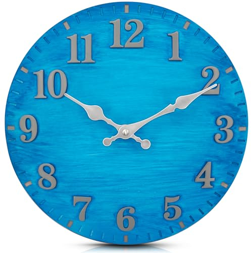 eYotto Orologio da giardino da 30,5 cm, in resina dipinta, impermeabile, per esterni, silenzioso, senza ticchettio, funzionamento a batteria, per patio, piscina, spiaggia, soggiorno decorativo (blu)