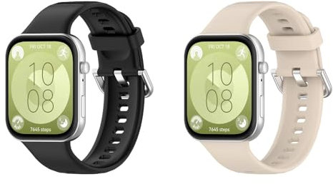 2 Pièces Bracelet Compatible avec Huawei Watch Fit 3 Bracelet pour Femmes Hommes, Accessoires de Respiration en Silicone de Rechange Réglables pour Huawei Watch Fit 3 Smartwatch (Noir + Beige)