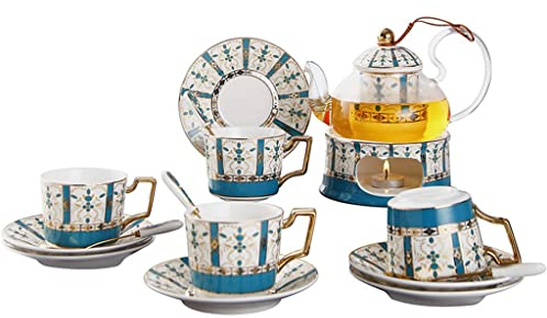 CUNTO Set da tè in ceramica europea con fiore per tè pomeridiano in vetro riscaldato teiera fiore tazza da tè fiore confezione regalo