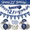 21st Birthday Decorations Blue Silver for Boy Men - Party Supplies for Him, Banner Bunting Sash Confetti Latex Balloons Triangle Flags Cake Toppers