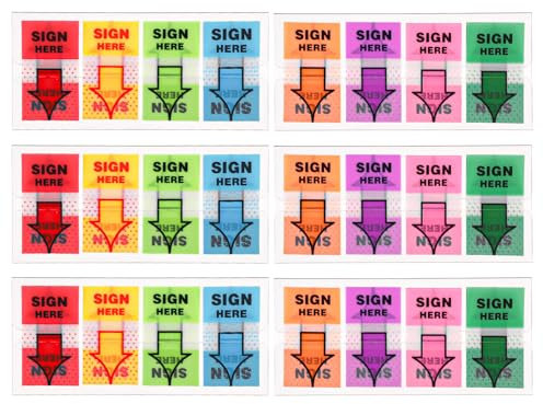 600st/6 Packungen Hier Unterschreiben Aufkleber, Hier Unterschreiben Haftnotizen Bitte Hier Unterschreiben für Dokumente Notizbücher Homeoffice Schulbedarf (Rot, Orange)