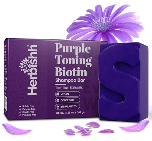 Herbishh Lila Shampoo-Bar für blondes Haar mit Biotin – Neutralisiert Gelbstiche, stärkt & verleiht Glanz – Für graues, coloriertes & gesträhntes Haar – 100 g