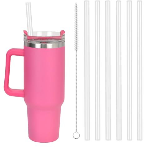 6 Pièces Pailles de Remplacement pour Gobelet de 40oz, Pailles en Plastique dur Transparent avec Brosse de Nettoyage, Pailles de 31 cm Réutilisables, Compatible avec la Tasse de Voyage de 1200ml
