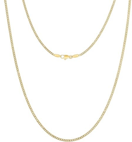 KRKC Herren Halskette, 2mm 14K Gold Vergoldet Edelstahl Panzerkette Cuban Chain, Nickel-frei Dünne Goldkette für Männer Länge 45-66cm(61, 2mm-14K Gold Vergoldet)