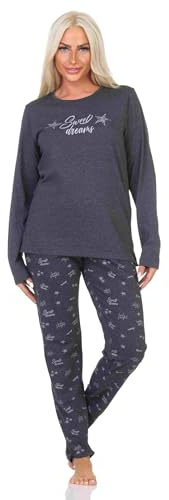 Normann Damen Schlafanzug Pyjama Langarm in Sterne Optik, Farbe:anthrazit, Größe:36-38