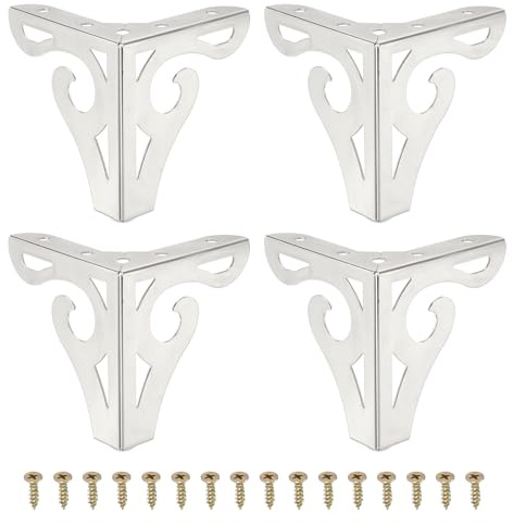 PATIKIL 3,7 Zoll Ausgehöhlte Möbelfüße, Set mit 4 modernen Metall-Dreieck-Couchfüßen als Ersatz für Schrank, Kommode, Schrank, Tisch, Stuhl, Ottomane, Bücherregal, Kleiderschrank, Silber