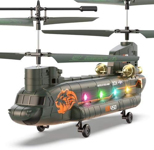 VATOS Ferngesteuerte Helikopter mit 2 Akkus, 2.4GHz Transport Hubschrauber Ferngesteuert mit Höhenhaltung, EIN-Tasten-Start/Landung, LED Licht, RC Helikopter Spielzeug für Kinder und Militär Fans