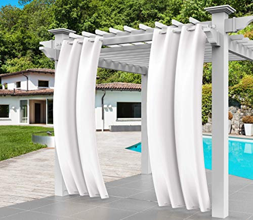 Comlax Outdoor Vorhang mit Ösen Oben und unten, Weiß Vorhänge Balkon Wasserdicht, Winddicht, Sichtschutz und Sonnenschutz für Veranda/Pavillons/Pergola/Gärten, 1 Stück