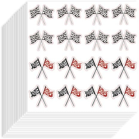 Hobbspring 320 pegatinas de papel decorativas autoadhesivas de 90 x 90 mm, resistentes al agua, banderas de carreras, pegatinas a cuadros en negro, blanco y rojo, calcomanías para álbumes de recortes